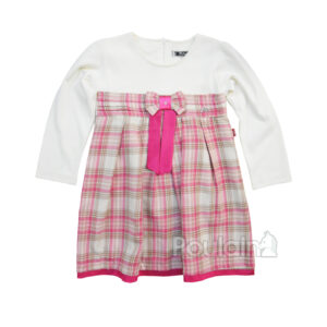 Παιδικό Φόρεμα Με Φιόγκο Λευκό/Ροζ Καρό 147228 Εβίτα