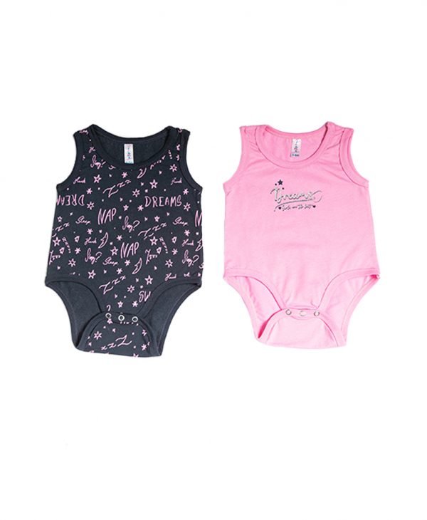 Σετ 2 Τεμαχίων Βρεφικά Κορμάκια Αμάνικα Μπλε/Ροζ