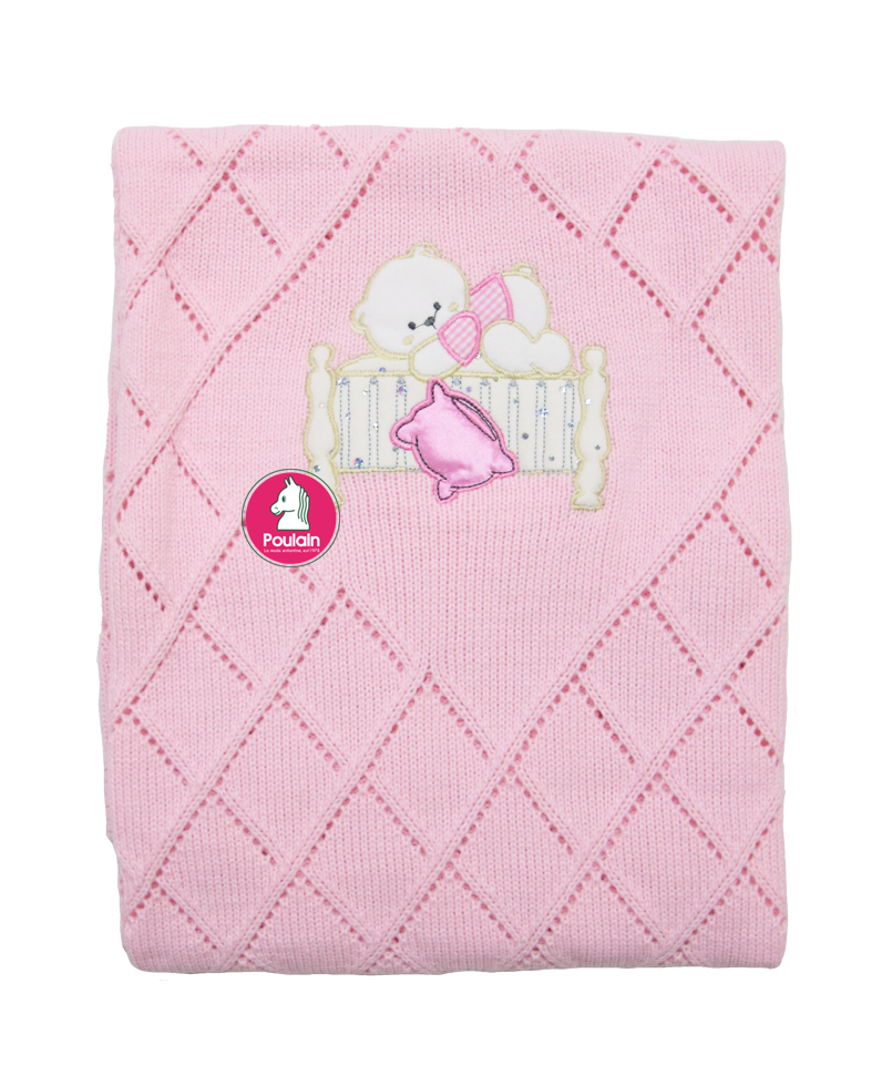 Βρεφική Κουβέρτα Πλεκτή Ροζ "Αρκουδάκι" 80x90εκ. Kinder