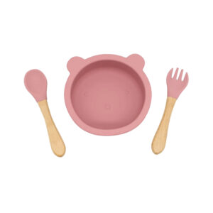 Σετ Φαγητού Από Σιλικόνη Με Κουτάλι Και Πιρούνι Dark Pink