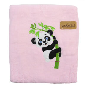 Βρεφική Πλεκτή Κουβέρτα Με Επένδυση Γούνα "Panda" Ροζ 85x95εκ