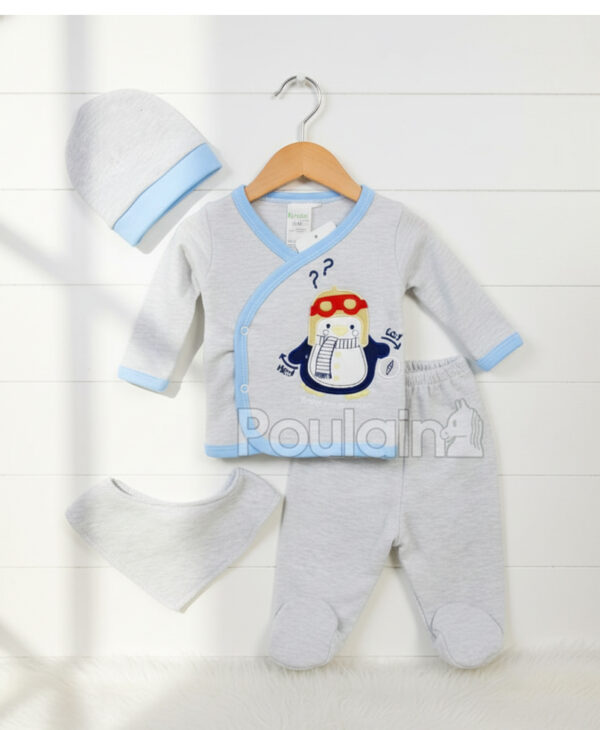 Βρεφικό Σετ "Penguin" 4 Τεμ. Παντελόνι, Ζακέτα, Σκούφος & Σαλιάρα Kinder