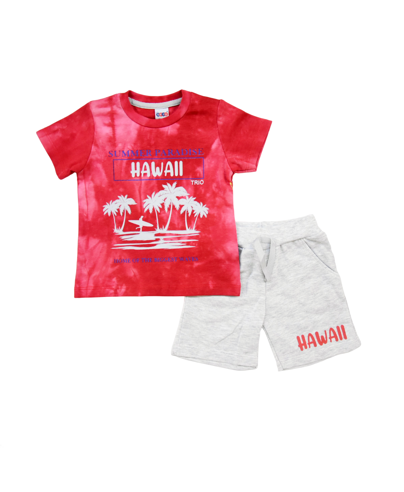 Βρεφικό Σετ Μπλούζα & Βερμούδα "Hawaii" Κόκκινο/Γκρι Μελανζέ