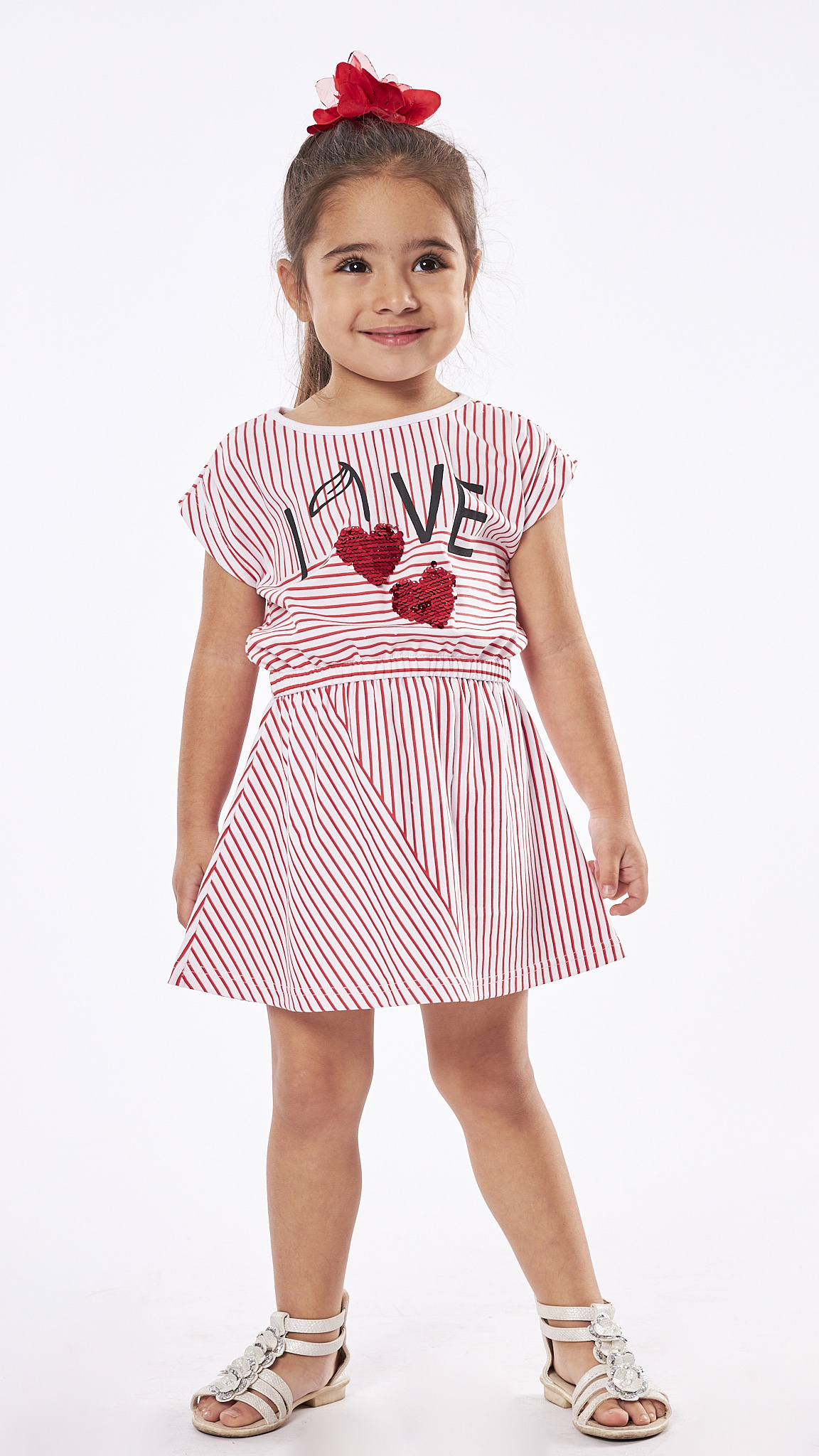 Παιδικό Φόρεμα Κόκκινο Ριγέ "Love" 238249 Εβίτα