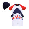 Παιδικό Ολόσωμο Μαγιό Αντιηλιακό Λευκό/Μπλε "Shark" Με Σκουφάκι