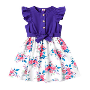 Παιδικό Καλοκαιρινό Φόρεμα Floral Μπλε Με Ζώνη
