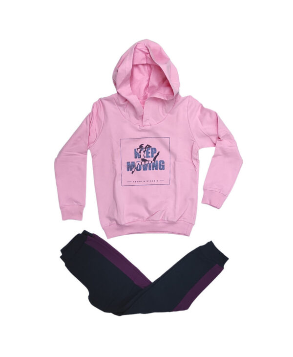 Παιδική Φόρμα Φούτερ Με Κουκούλα Ροζ "Keep Moving" 216508 Joyce