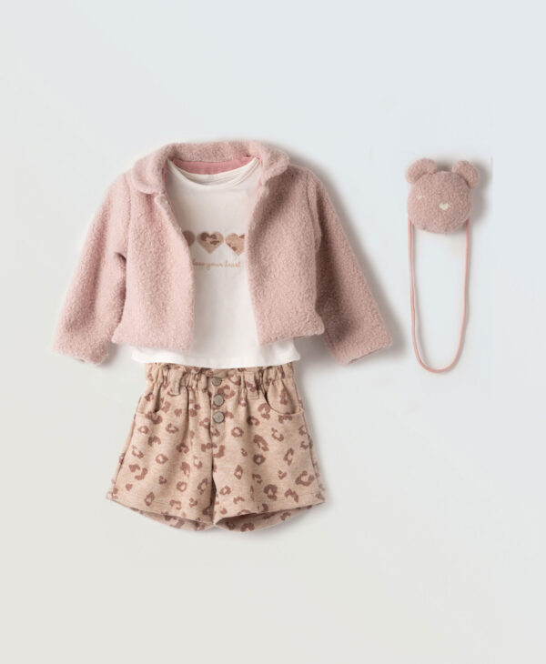 Παιδικό Σετ 4τμχ Με Σορτς & Μπλούζα, Παλτό & Τσαντάκι Εβίτα