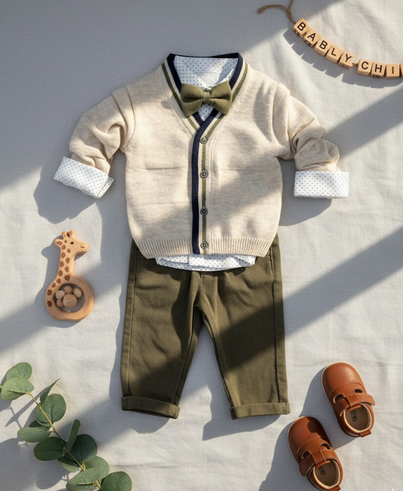 Βρεφικό Σετ 4τμχ. Με Παντελόνι, Πουκάμισο, Ζακέτα & Παπιγιόν