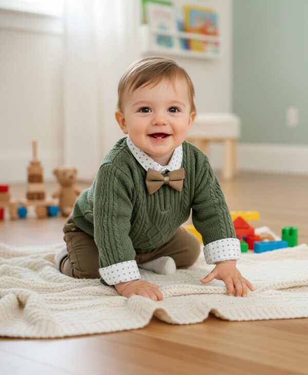 Βρεφικό Σετ 4τμχ. Με Παντελόνι, Πουκάμισο, Πουλόβερ & Παπιγιόν