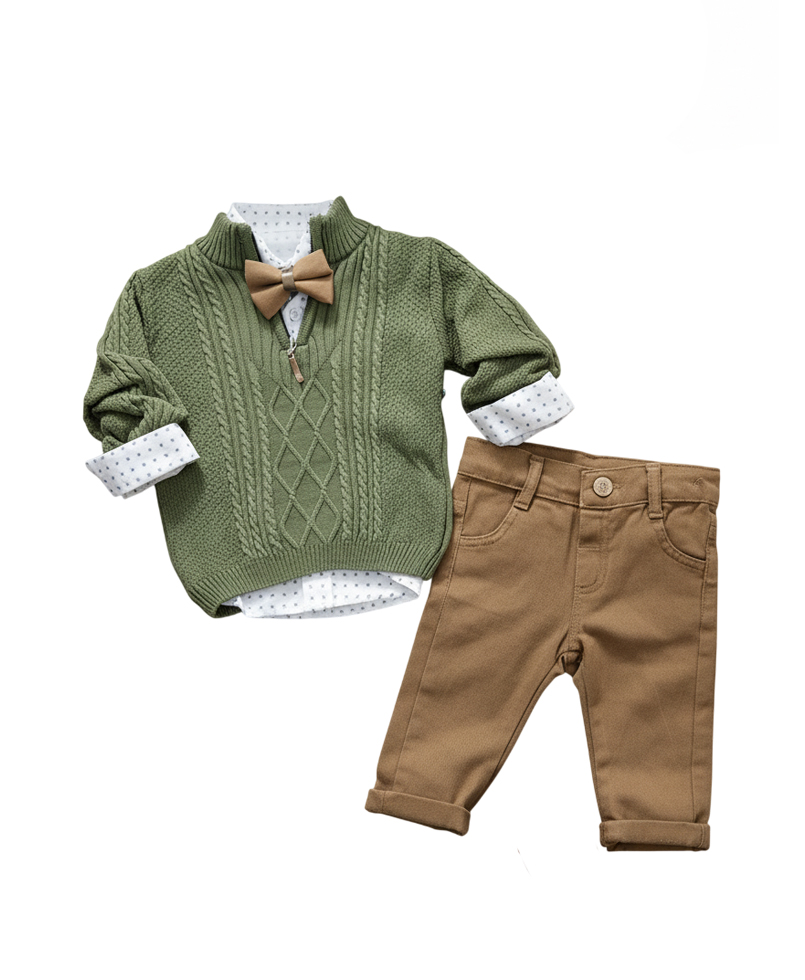 Βρεφικό Σετ 4τμχ. Με Παντελόνι, Πουκάμισο, Πουλόβερ & Παπιγιόν