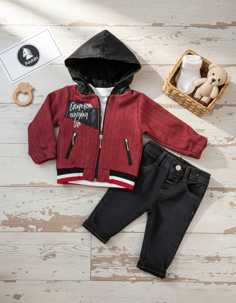 Βρεφικό Σετ 3τμχ. Με Παντελόνι Τζιν, Μπλούζα & Μπουφανάκι